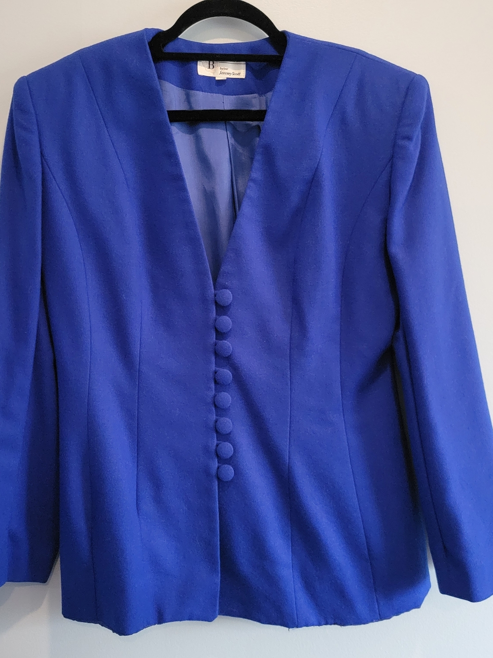 Vintage Jeremy Scott- Size 12- Pure Virgin Wool-  Blue Women's Blazer Jacket